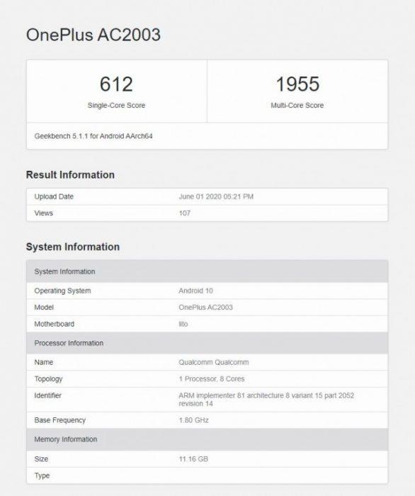 OnePlus Z з’явився в списку Geekbench