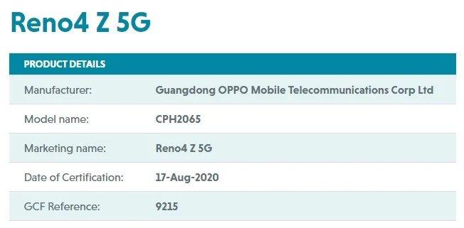 OPPO Reno4 Z 5G отримує сертифікацію GCF